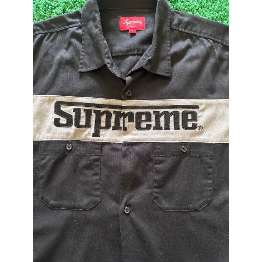 Supreme Black Long Sleeve Work Shirt Men's Size Large Chest Logo Two Pocket - Picture 5 of 6
